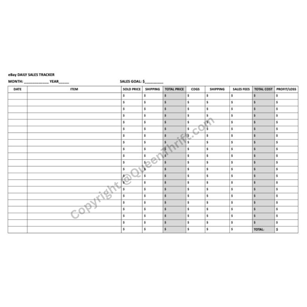 eBay Sales Tracker Queen Thrift